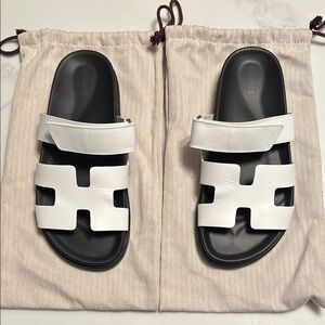 Hermes White and Black Sandals